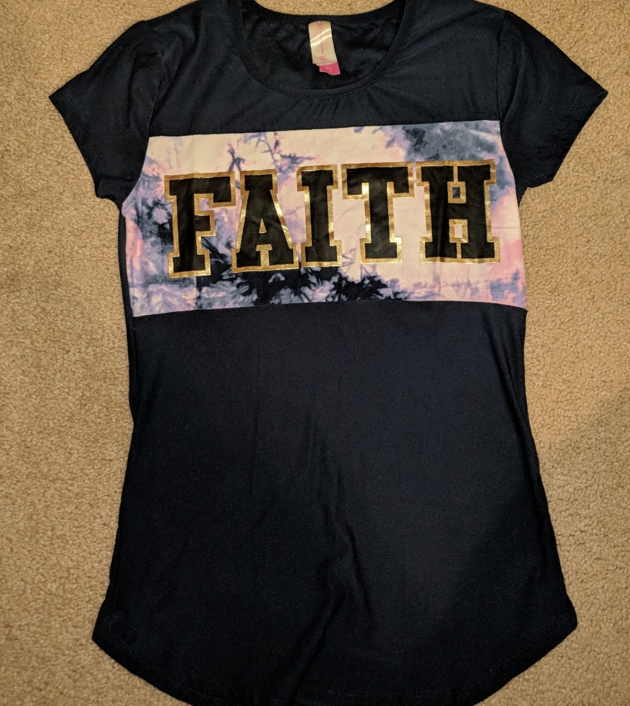 Navy blue & tie dye graphic tee - small - short sleeve - Faith